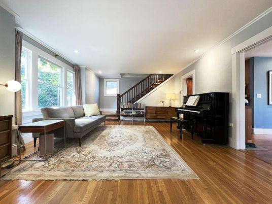 Interior, Living room, Piano, Recessed Lighting, Wood Texture Flooring