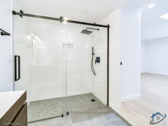 Bathroom, Glass Shower, Interior, Recessed Lighting, Wood Texture Flooring
