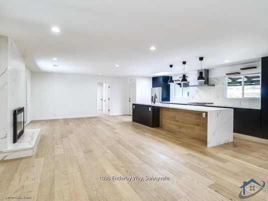 Interior, Kitchen, Marble Walls, Recessed Lighting, Wood Texture Flooring