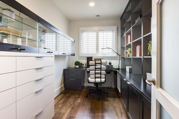 Home Office, Interior, Recessed Lighting, Wood Texture Flooring