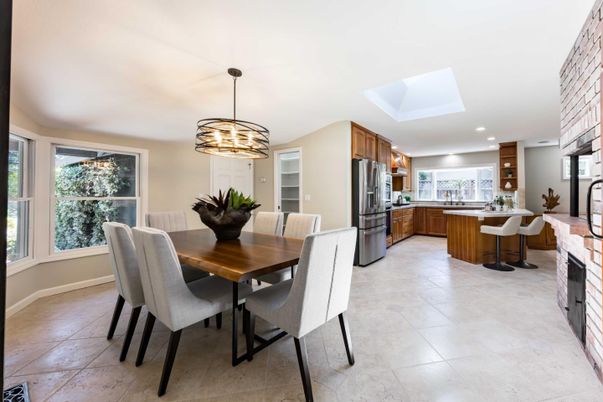 Dining room, Fireplace, Interior, Kitchen, Pendant Lights, Recessed Lighting