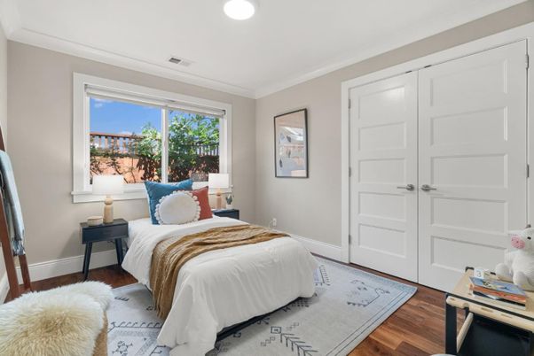 Bedroom, Interior, Recessed Lighting, Wood Texture Flooring