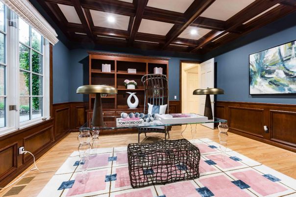 Home Office, Interior, Recessed Lighting, Wooden Beams, Wooden Ceilings, Wood Texture Flooring