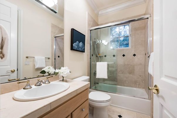 Bathroom, Glass Shower, Interior, Tile Countertops