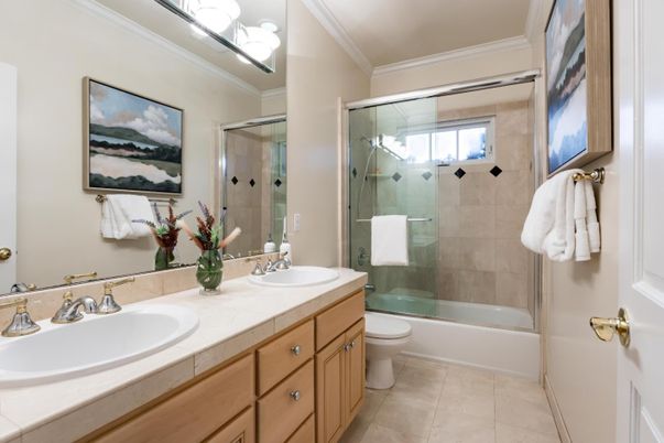 Bathroom, Dual Sink Vanities, Glass Shower, Interior, Tile Countertops
