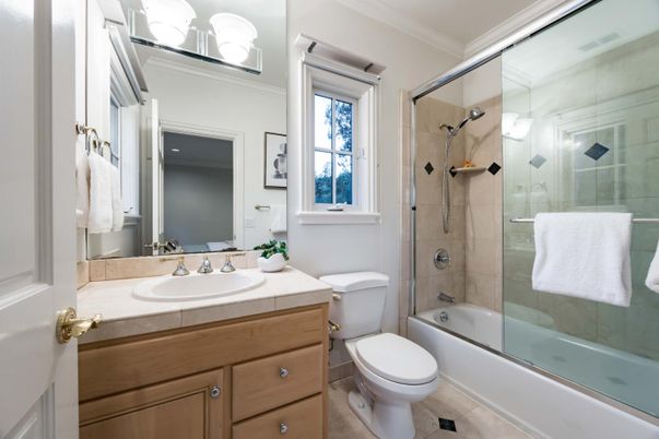 Bathroom, Glass Shower, Interior, Tile Countertops