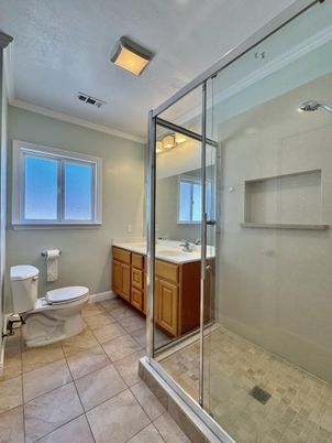 Bathroom, Glass Shower, Interior, Recessed Lighting