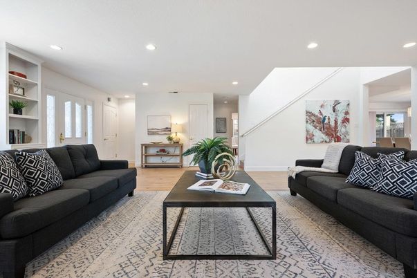 Interior, Living room, Recessed Lighting, Wood Texture Flooring
