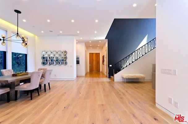 Dining room, Interior, Pendant Lights, Recessed Lighting, Wood Texture Flooring