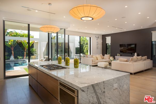 Interior, Kitchen, Living room, Pendant Lights, Recessed Lighting, Wood Texture Flooring