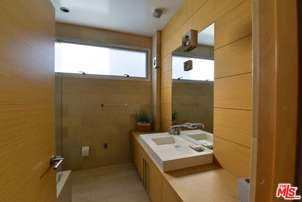 Bathroom, Dual Sink Vanities, Interior, Recessed Lighting, Wooden Walls