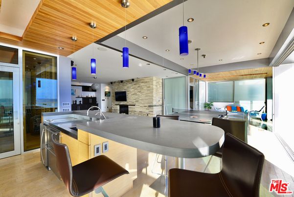 Interior, Kitchen, Pendant Lights, Recessed Lighting, Stainless Steel Appliances, Stone Walls, Wooden Beams, Wooden Ceilings, Wood Texture Flooring