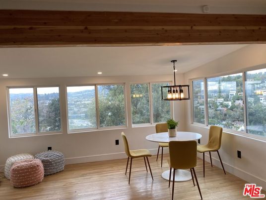 Dining room, Interior, Pendant Lights, Recessed Lighting, Wood Texture Flooring