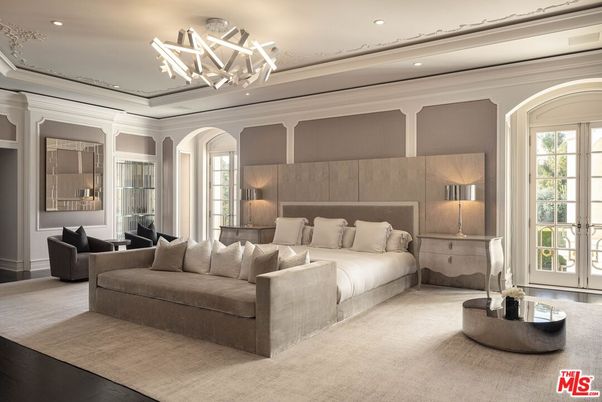 Bedroom, Chandelier, Interior, Recessed Lighting, Wood Texture Flooring