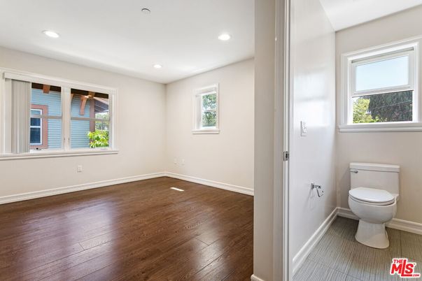 Bathroom, Empty room, Interior, Recessed Lighting, Wood Texture Flooring