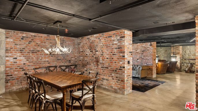 Dining room, Interior, Pendant Lights, Stone Walls