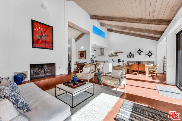 Dining room, Fireplace, Interior, Living room, Pendant Lights, Wooden Beams, Wooden Ceilings