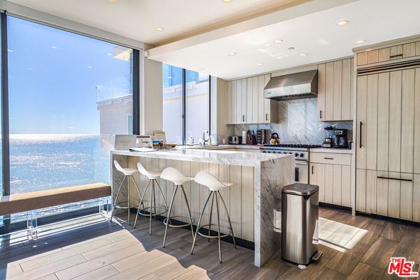 Interior, Kitchen, Recessed Lighting, Stainless Steel Appliances, Water, Wood Texture Flooring