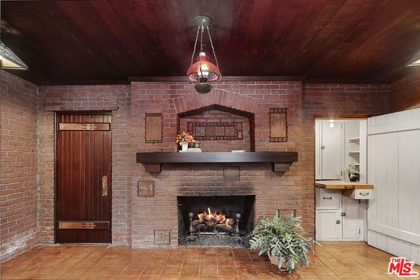 Fireplace, Interior, Pendant Lights, Stone Walls, Wooden Ceilings