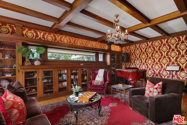 Chandelier, Interior, Living room, Piano, Wooden Beams, Wood Texture Flooring