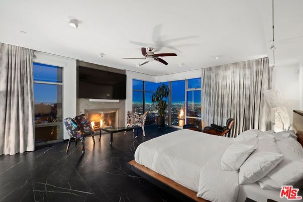 Bedroom, Fireplace, Interior, Marble, Recessed Lighting