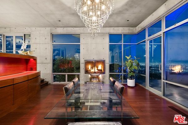 Chandelier, Dining room, Fireplace, Interior, Wood Texture Flooring