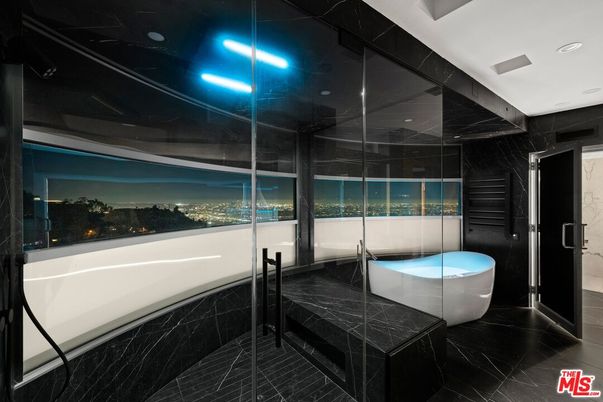Bathroom, Free Standing Baths, Glass Shower, Interior, Marble, Marble Walls, Recessed Lighting