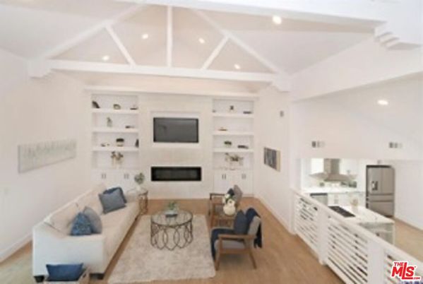 Fireplace, Interior, Kitchen, Living room, Recessed Lighting, Wood Texture Flooring