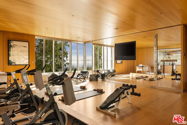 Fitness Equipment, Interior, Recessed Lighting, Wooden Ceilings, Wood Texture Flooring, Wooden Walls