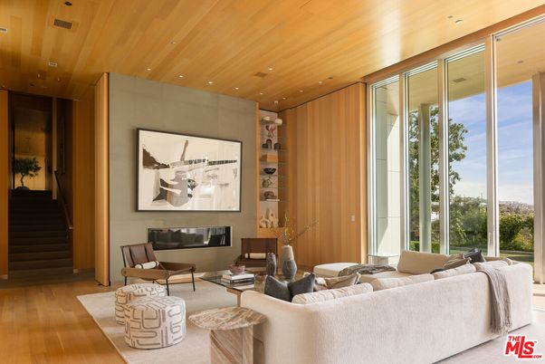 Fireplace, Interior, Living room, Recessed Lighting, Wooden Ceilings, Wood Texture Flooring