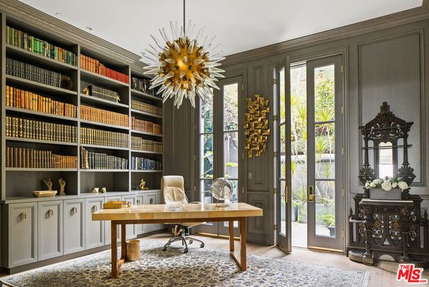 Chandelier, Home Office, Interior, Wood Texture Flooring