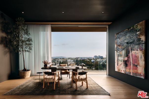Dining room, Interior, Recessed Lighting, Wood Texture Flooring