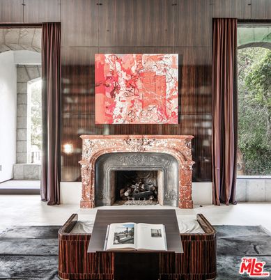 Fireplace, Home Office, Interior, Wooden Walls