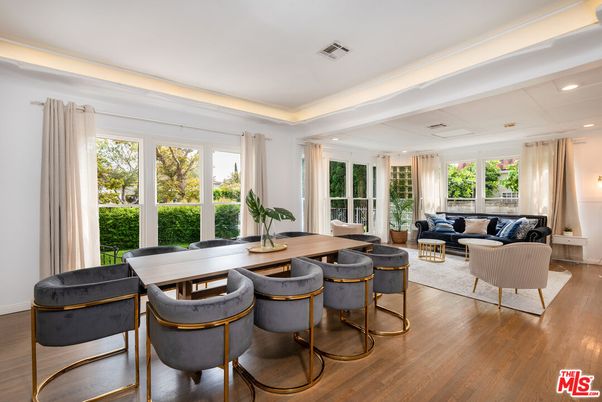 Dining room, Interior, Living room, Recessed Lighting, Wood Texture Flooring