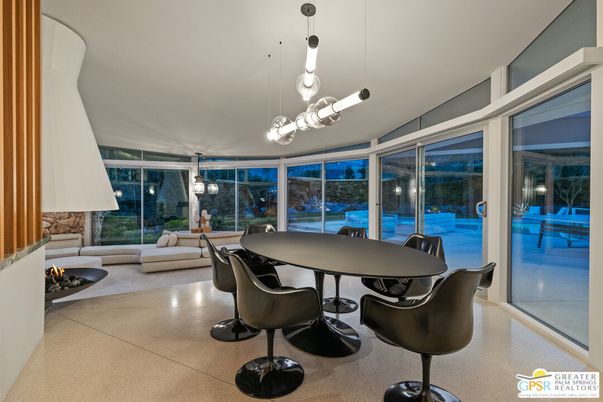 Dining room, Fireplace, Interior, Pendant Lights