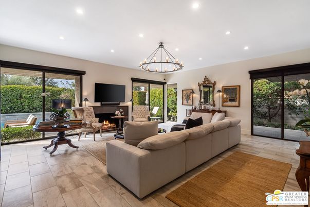 Chandelier, Fireplace, Interior, Living room, Recessed Lighting, Wood Texture Flooring