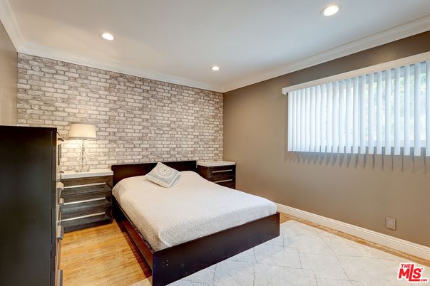 Bedroom, Interior, Recessed Lighting, Stone Walls, Wood Texture Flooring