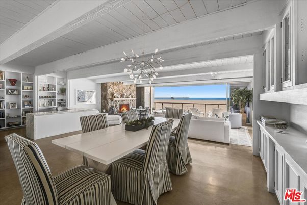 Dining room, Fireplace, Interior, Living room, Pendant Lights, Water