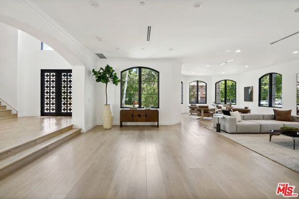 Dining room, Interior, Living room, Recessed Lighting, Wood Texture Flooring