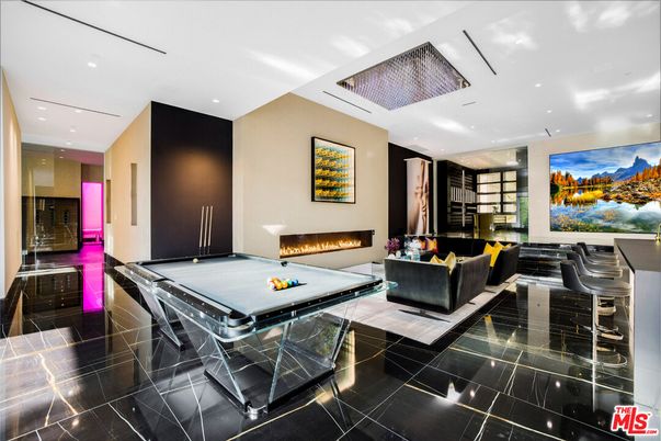 Billiard Table, Fireplace, Game Room, Interior, Living room, Recessed Lighting