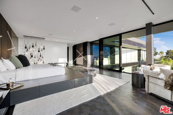 Bedroom, Interior, Pendant Lights, Recessed Lighting, Wood Texture Flooring