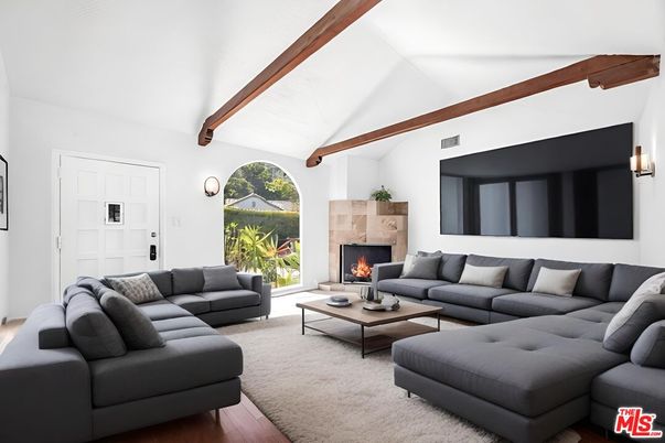 Fireplace, Interior, Living room, Wooden Beams, Wood Texture Flooring