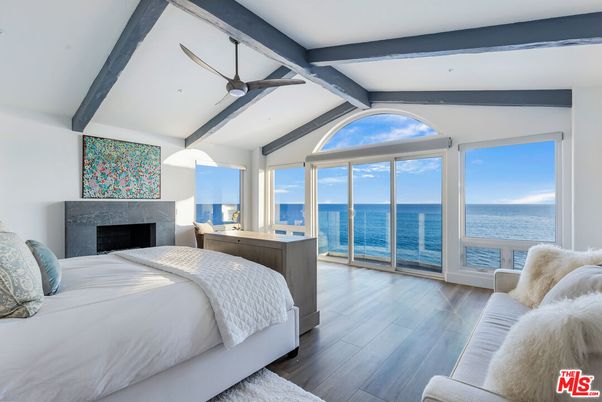 Bedroom, Fireplace, Interior, Water, Wooden Beams, Wood Texture Flooring