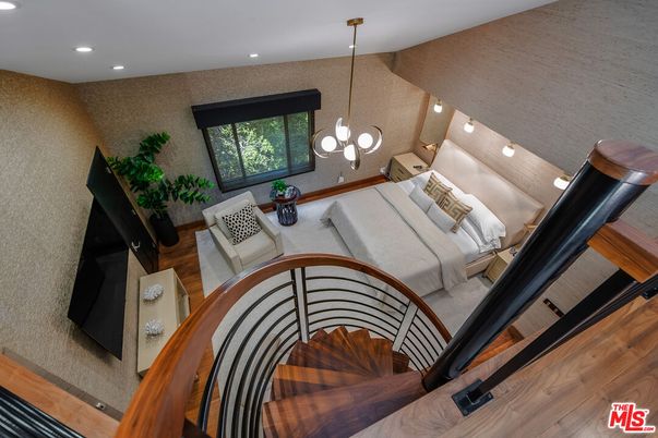 Bedroom, Interior, Pendant Lights, Recessed Lighting, Wood Texture Flooring