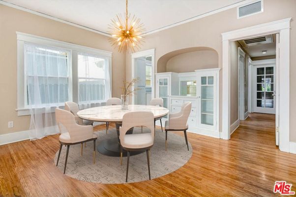 Dining room, Interior, Pendant Lights, Wood Texture Flooring