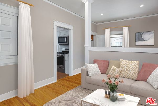 Interior, Kitchen, Living room, Recessed Lighting, Stainless Steel Appliances, Wood Texture Flooring
