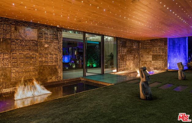 Fireplace, Interior, Pool, Recessed Lighting, Wooden Ceilings