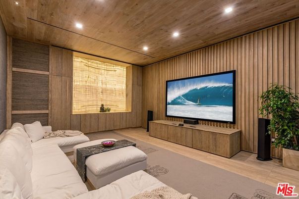 Interior, Living room, Projection Screen, Recessed Lighting, Wooden Ceilings, Wooden Walls