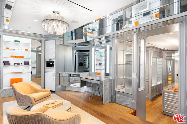 Chandelier, Interior, Kitchen, Recessed Lighting, Stainless Steel Appliances, Wood Texture Flooring