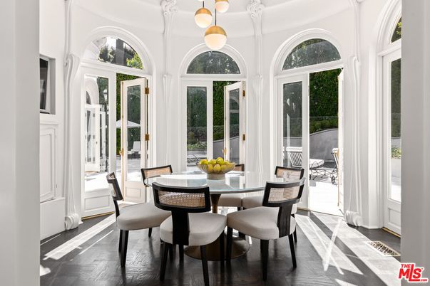 Dining room, Interior, Pendant Lights, Wood Texture Flooring